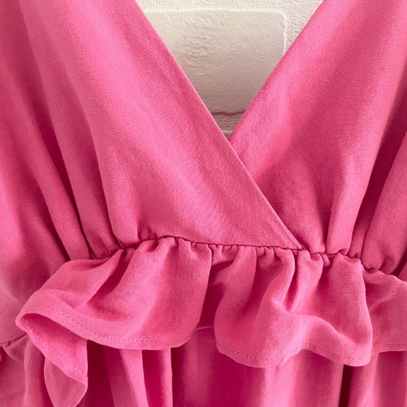 Motivi Maxi LINEN BLEND DRESS Babydoll Empire Waist Bow Pink Coquette Sz 6 - Picture 15 of 15